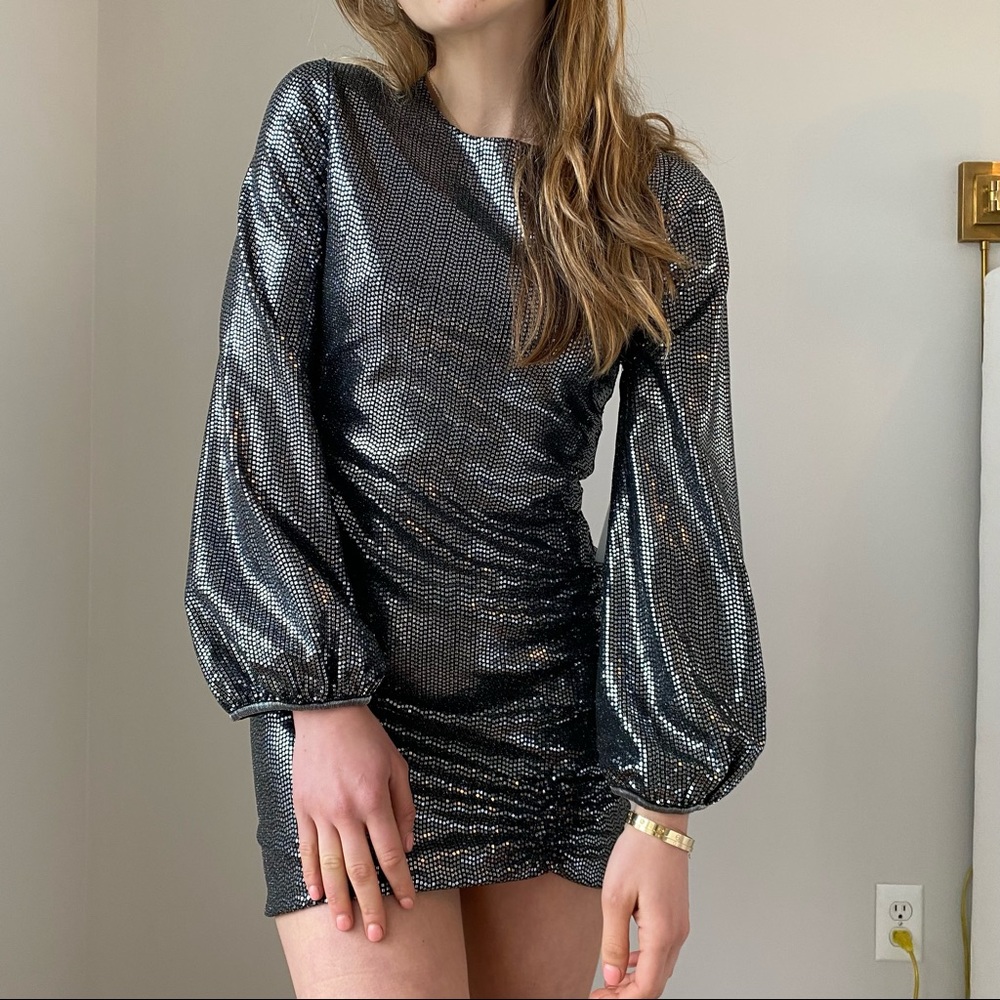 NWT SAYLOR Silver & Black Polina Disco Dress | XS New Years Eve